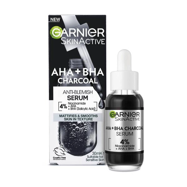 4-aha-bha-niacinamide-charcoal-face-serum سرم لایه بردار زغال AHA+ BHA و نیاسینامید گارنیه 30ml