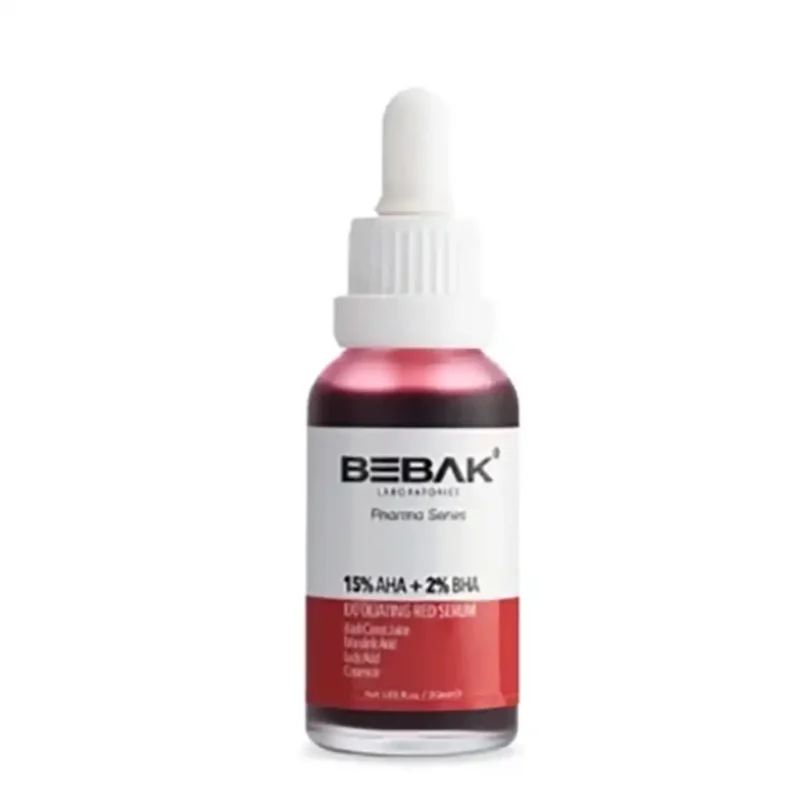 bebak-pharma-exfoliating-red-serum-15-aha-2-bha-pha-skin-tone-unifying-red-exfoliating-serum سرم لایه بردار Bebak مدل Exfoliating Red حجم 30 میل