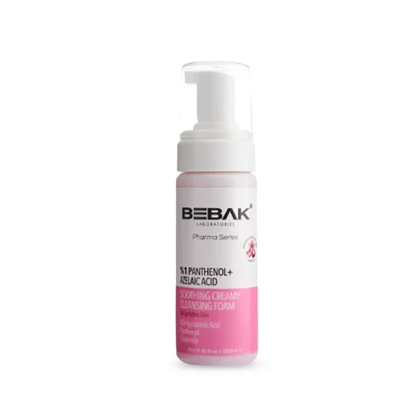 bebak-pharma-soothing-creamy-facial-cleansing-foam-for-sensitive-skin-1-panthenolazelaic-acid فوم شستشو صورت1% پانتنول+آزلائیک اسید Bebak حجم 160 میل