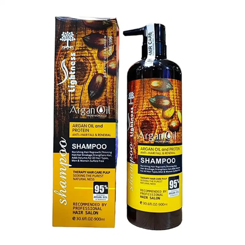 lightnes-shampoo-argan-oil شامپو تقویت کننده لایتنس مناسب موی آسیب دیده حجم 900 میل