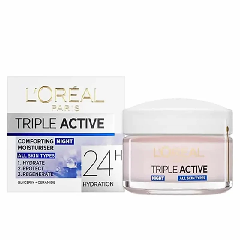 loreal-triple-active-night-moisturizing-cream-50-ml كرم آبرسان لورال شب مدل HYDRA ACTIVE انواع پوست 50 ميل