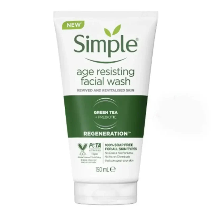 simple-age-resisting-face-wash-gel-containing-green-tea-150-ml ژل شستشو صورت سيمپل مدل age resisting ضد پيري حاوي چاي سبز 150 ميل