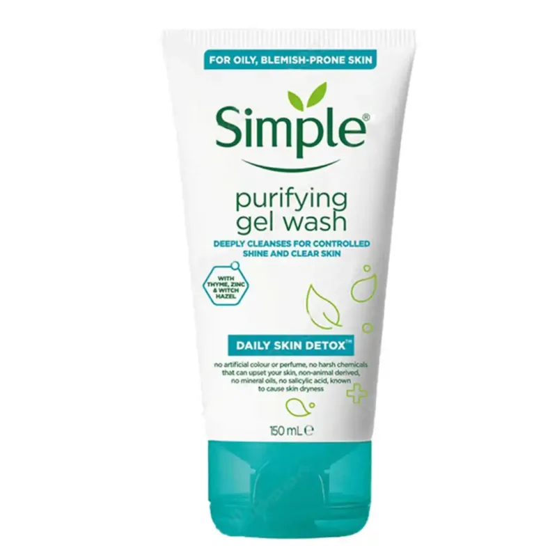 simple-face-wash-gel-purifying-gel-wash-oily-and-blemished-skin-150-ml ژل شستشو صورت سيمپل مدل purifying gel wash پوست چرب و لك دار 150 ميل