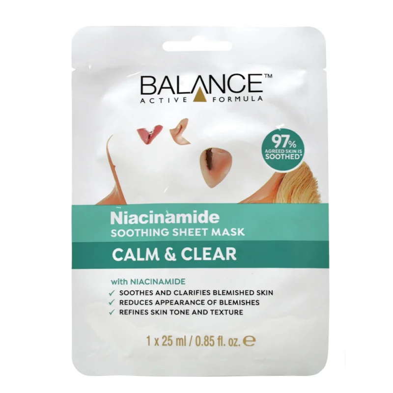 BALANCE_NIACINAMIDE_MASK_FOP_3086e282-cf26-4eb9-aed1-af19e2080e35 ماسک صورت ورقهای نیاسینامید بالانس Calm & Clear - Image 1